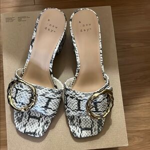 A New Day Women's Snakeskin Slide Sandals - Black and White